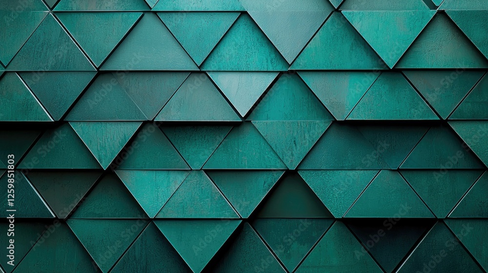 Abstract geometric dark green triangular mosaic tiles with fluted textures, adding depth and contrast Abstract geometric dark green triangular mosaic tiles with fluted textures, adding depth and contrast