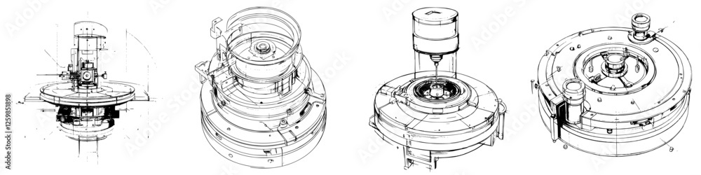 Detailed hand-drawn vector illustration of mechanical components showcasing innovative design elements and functionality Detailed hand-drawn vector illustration of mechanical components showcasing innovative design elements and functionality