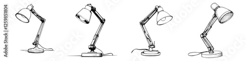 Hand-drawn vector illustration of adjustable lamps in various positions showcasing flexibility and design
