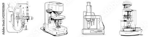 Vector illustration of various coffee machines in a hand-drawn style showcasing different brewing techniques and designs