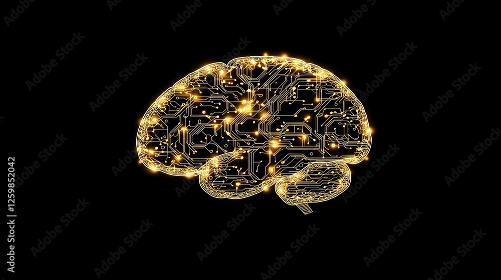 Abstract glowing brain illustration with circuit lines symbolizing artificial intelligence.