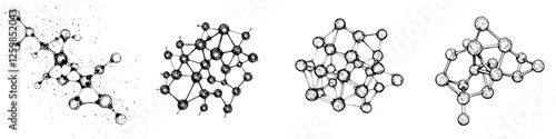 Vector illustration of hand-drawn molecular structures showcasing diverse chemical compositions and arrangements