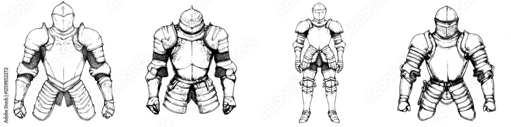Exploration of medieval armor designs in hand-drawn vector style showcasing diverse knight characters Exploration of medieval armor designs in hand-drawn vector style showcasing diverse knight characters