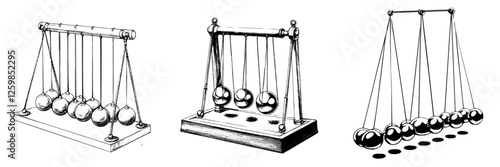 Vector illustration of Newton's pendulum showcasing motion in a hand-drawn style