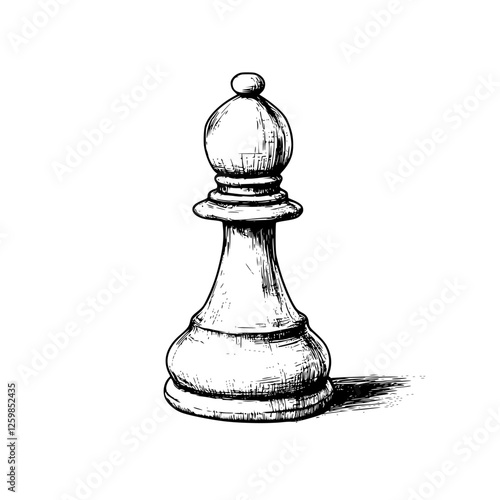 Detailed hand-drawn vector illustration of a classic chess pawn piece highlighting its unique features and textures