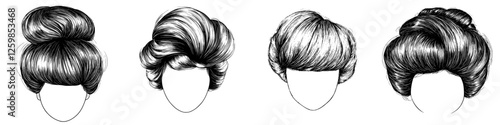 Elegant hand-drawn vintage hairstyles in various updo styles showcasing artistic flair and creativity in design and fashion