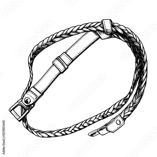 Hand-drawn vector illustration of a stylish braided leather strap designed for crafts and accessories