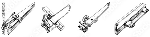 Hand-drawn vector illustration of various woodworking tools arranged in a creative layout