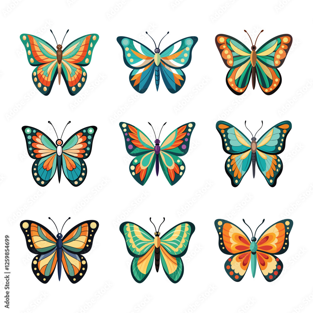 set of colorful butterflies set of colorful butterflies