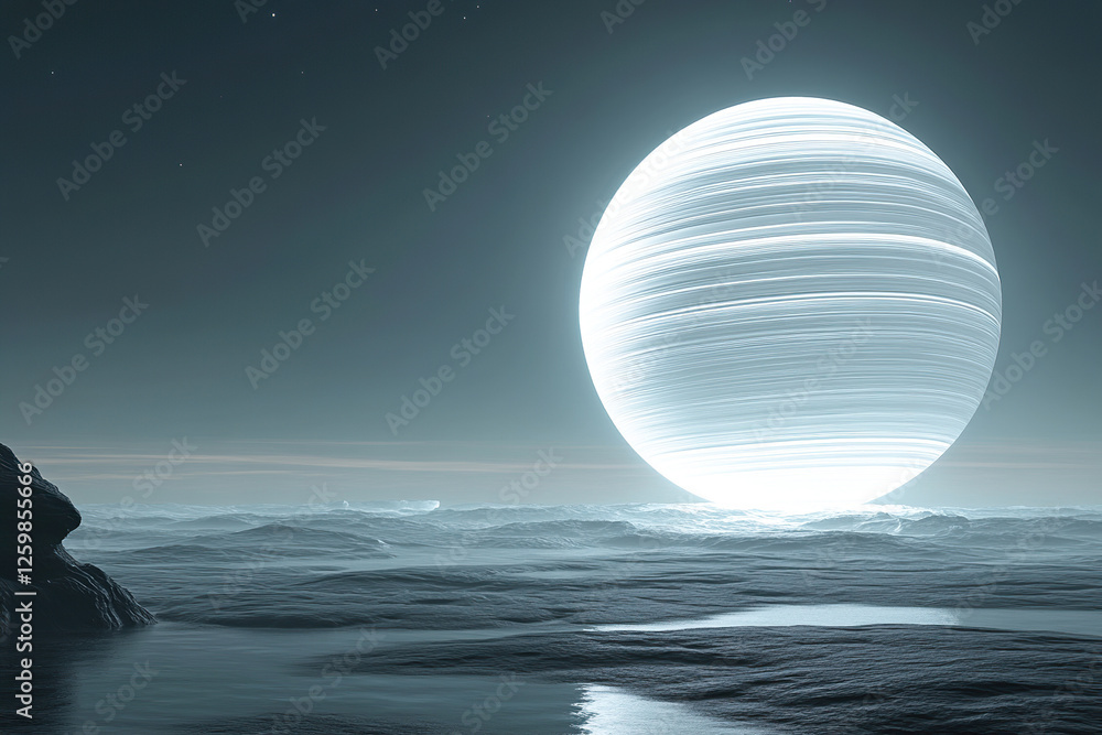Planet composed of pure light radiates energy in a detailed cosmic landscape at night Planet composed of pure light radiates energy in a detailed cosmic landscape at night