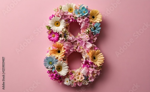 A floral arrangement numbered eight set against a gentle pink backdrop for decorative and celebratory uses
