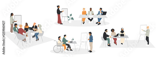 Office concept collection. Different people work together. Modern design.