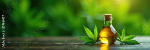 Cannabis oil and marijuana leafs in a clear liquid solution, cannabis oil, extract, distillate
