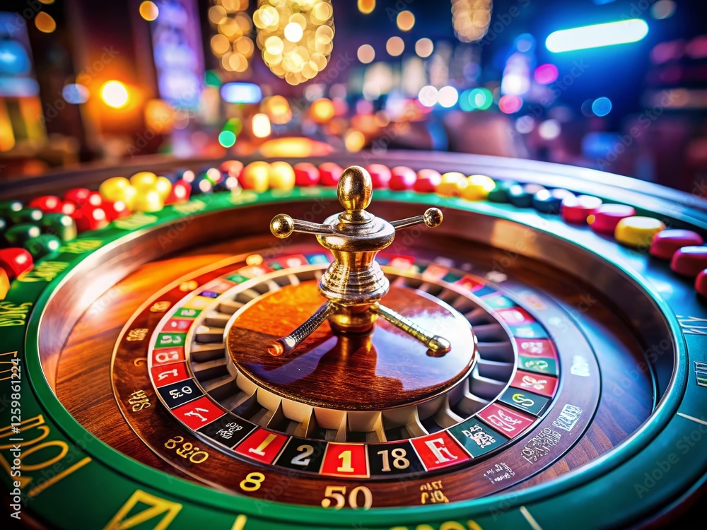 Casino Roulette Wheel Close-Up: Luxurious Green Felt, Spinning Ball, High-Stakes Gamble Casino Roulette Wheel Close-Up: Luxurious Green Felt, Spinning Ball, High-Stakes Gamble