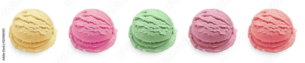 Fototapeta premium Tasty ice-cream, scoops of different flavors on white background, set