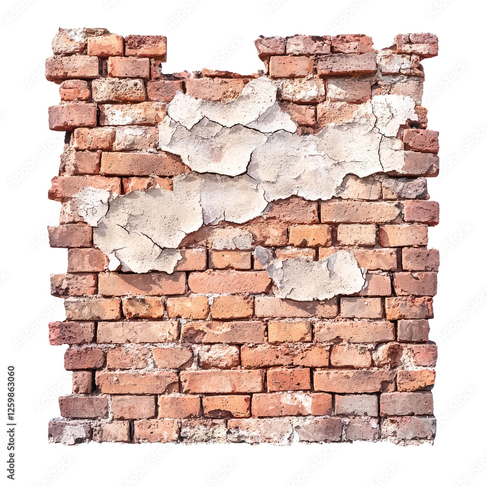 Obraz premium Textured Red Brick Wall with Peeling Paint and Cracked Surface in Urban Background for Design and Decoration Use