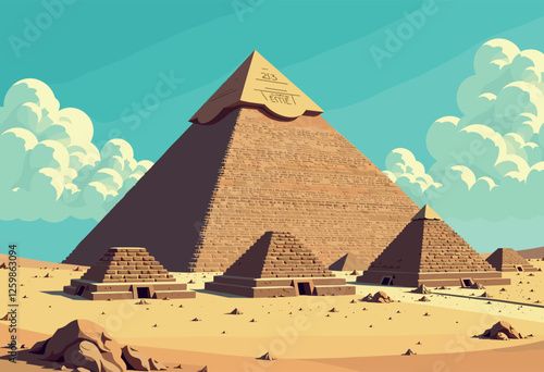 Vibrant Digital Illustration of the Pyramids of Giza