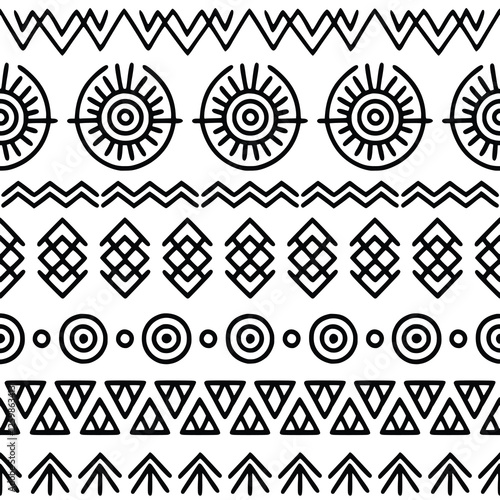 Seamless pattern, ethnic hand drawn background, vector design