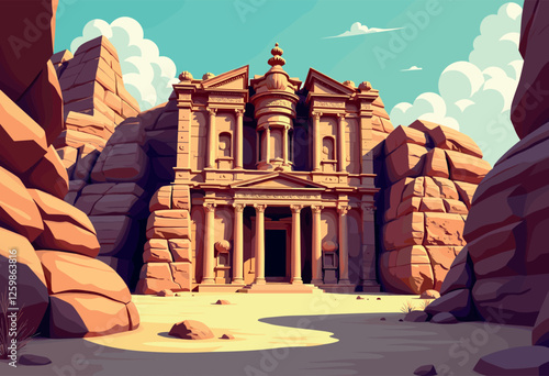 Vibrant Digital Illustration of Petra, Jordan