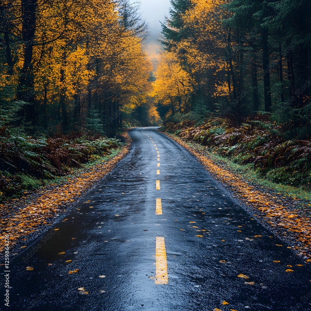 Fototapeta premium Autumn Road in a Misty Forest