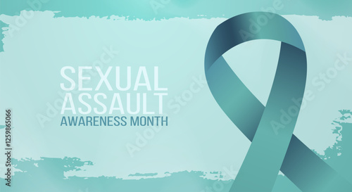 Sexual assault awareness month concept. Banner template with teal ribbon. Vector illustration.