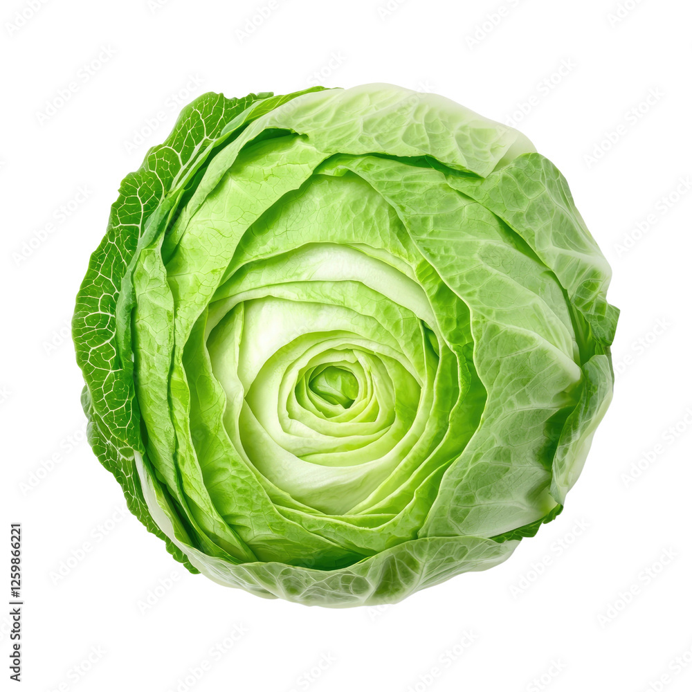 Obraz premium Fresh Green Cabbage with Curled Leaves Isolated on White Background for Culinary and Nutritional Purposes