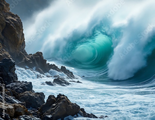 Stunning Ocean Wave Crashing on Rocky Coast