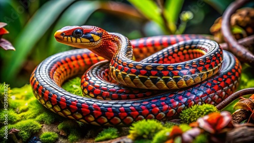 Checkerbelly Snake Ecuadorian Rainforest Closeup - Wildlife Photography photo