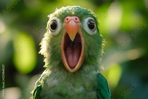 Surprised Parrotlet in Lush Greenery - Wildlife Photography for Nature Enthusiasts photo