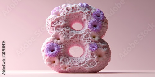 A delicate floral arrangement of roses and lavender on a soft pastel background forms the shape of the number eight