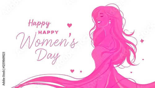 A celebratory Women's Day vector image featuring an abstract, joyful woman rendered in pink hues