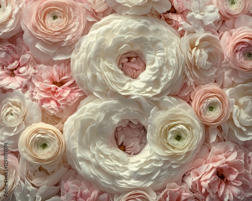 The number eight is artistically arranged with flowers on a pink background for use in celebrations or as a decorative element