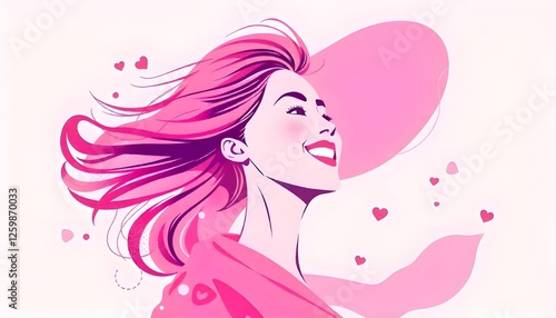 A celebratory Women's Day vector image featuring an abstract, joyful woman rendered in pink hues
