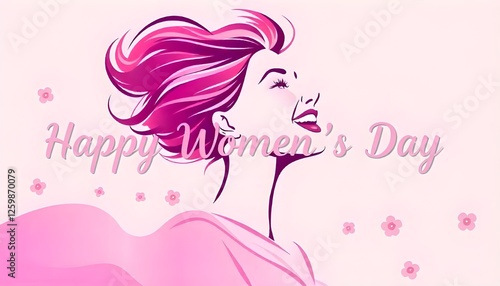 A celebratory Women's Day vector image featuring an abstract, joyful woman rendered in pink hues