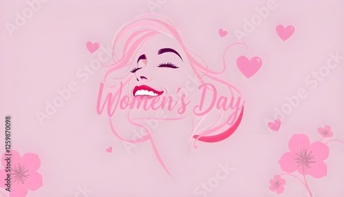 A celebratory Women's Day vector image featuring an abstract, joyful woman rendered in pink hues