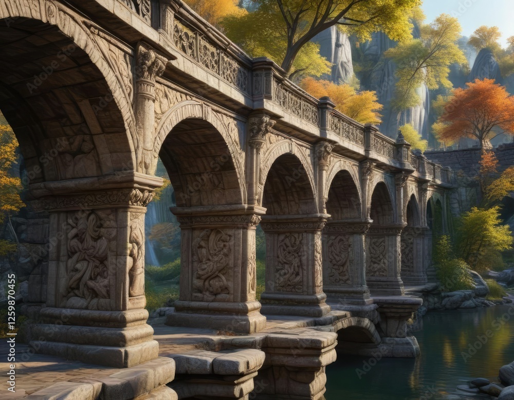 The stone bridge's intricate carvings and ornate details , medieval, UK, stonework The stone bridge's intricate carvings and ornate details , medieval, UK, stonework
