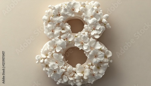 A decorative number eight, surrounded by white flowers, is set against a soft background for use during celebrations and special occasions