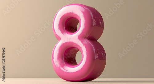 The pink number eight on a neutral background gives a modern and minimalistic look