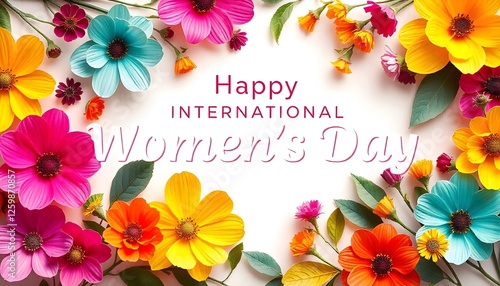festive banner with abstract colorful flowers on a light background, suitable for International Women's Day, birthdays, and Mother's Day