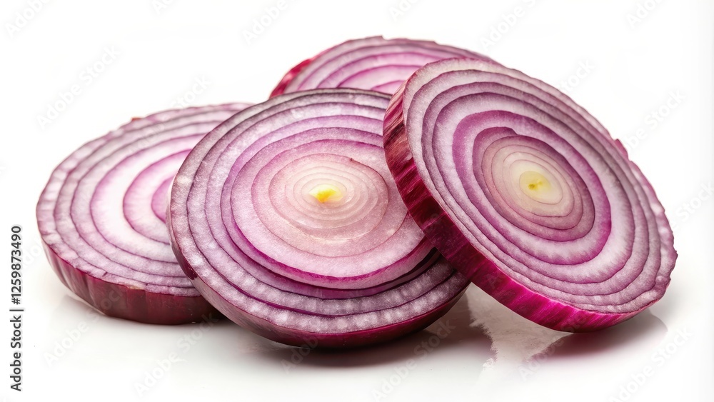 Thinly sliced onion layer isolated on a white background, white background Thinly sliced onion layer isolated on a white background, white background