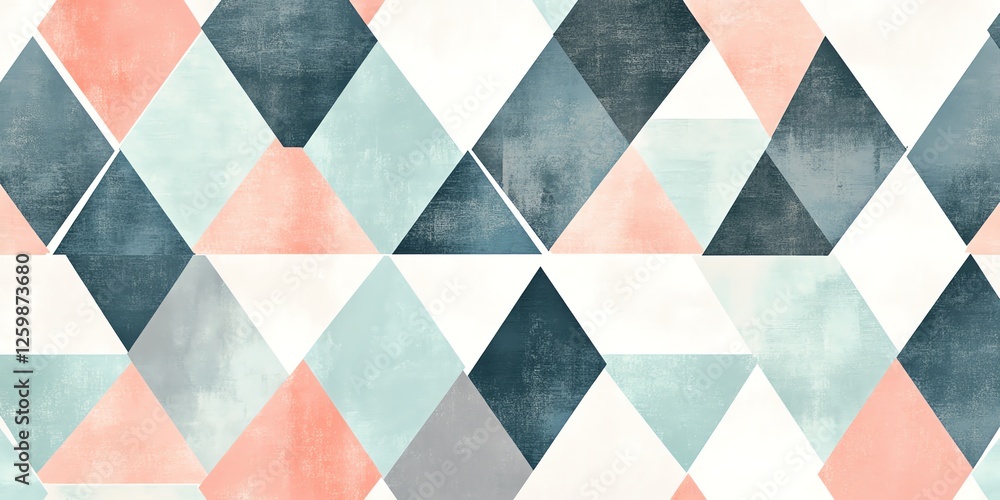 Fototapeta premium ntricate geometric triangle pattern in pastel blues, whites, and grays, offering a modern, playful aesthetic ideal for wallpaper or textiles.