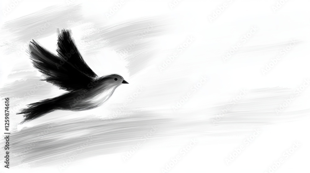 Obraz premium a black and white drawing of a bird flying through the air against a white background