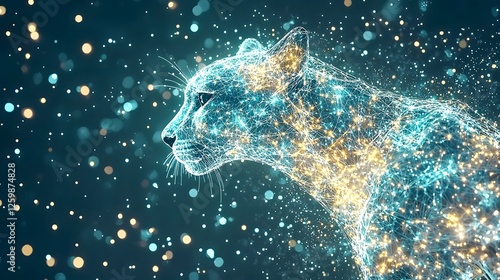 Abstract Cheetah Profile Glowing Lines Digital Art Sparkle Background photo