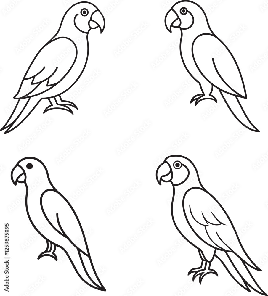 Fototapeta premium silhouette black line art parrot 