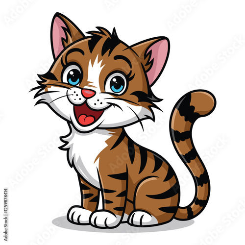 Cheerful Cartoon Cat with Striped Fur