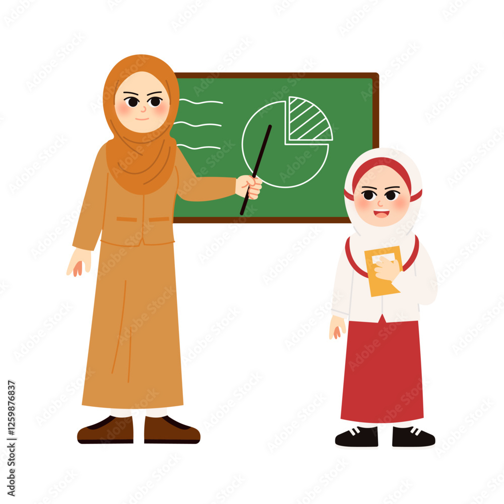 Obraz premium Indonesian Student & Teacher Explaining Pie Chart