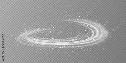 Glowing white spiral. Speed ​​abstract lines effect. Rotating shiny rings. Glowing circular lines. Glowing ring trail. Vector.	