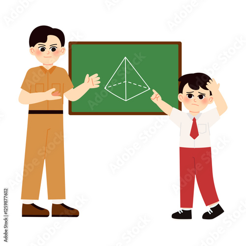 Indonesian Student & Teacher Explaining Pyramid Geometry