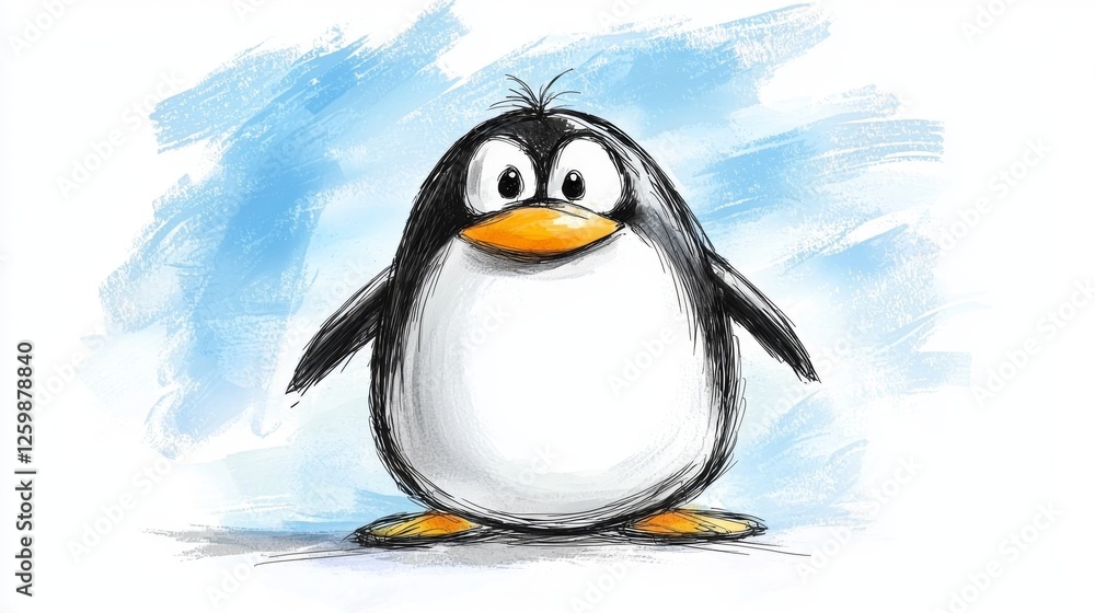 Obraz premium a cartoon penguin with a big smile on its face against a white and blue background