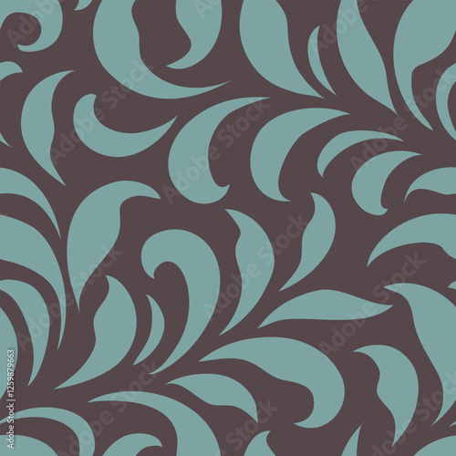 Seamless pattern with abstract blue leaf silhouette. Grey background with leaves. Vector stock illustration.